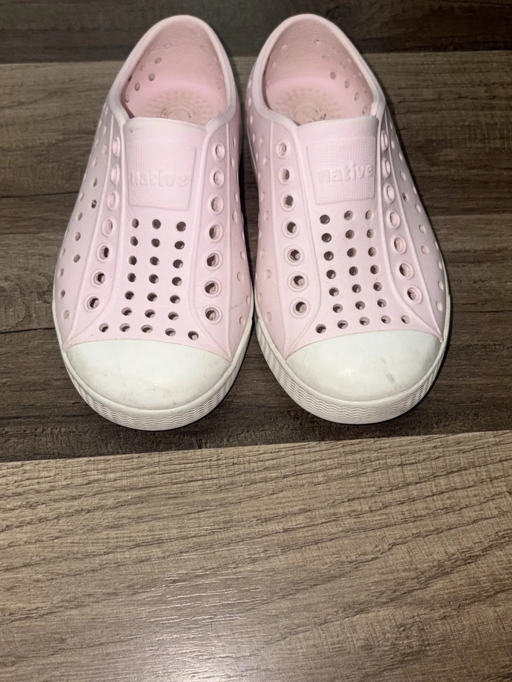 Native Pink Kids Slip-On Shoes with White Toe Caps